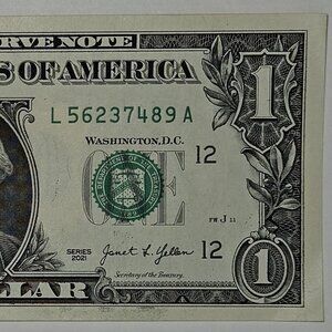 Broken Ladder $1 USD 56237489 Fancy SN (2-9) Uncirculated Series 2021 (B262)